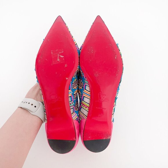 Christian Louboutin Follies Flat EU 36 US 6 Pink Tweed Mesh Tres Hippie Ballet - Picture 3 of 13
